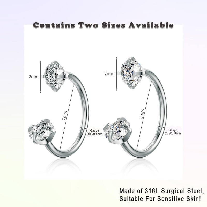 TOPBRIGHT 12PCS 316L Stainless Steel Horseshoe Nose Rings - 20G