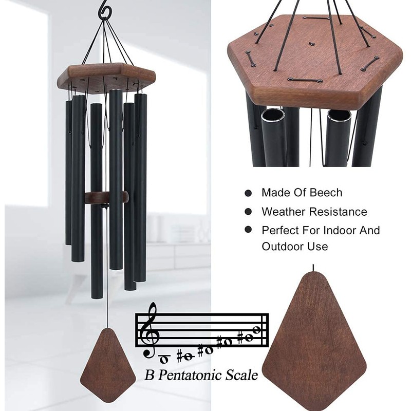 Wind Chimes for Outside, 30" Black Aluminium Wind Chime with