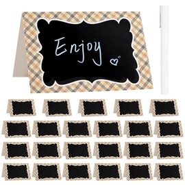 24Pcs Picnic Party Decorations 4 x 6 Inch Picnic Party Chalkboard, Double Sided Brown Mini Chalkboards Signs for Food Message BBQ Baby Shower Wedding Event Decorations