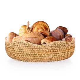 IGNPION Rattan Storage Bowl Woven Fruit Basket Round 23.5cm Bread Serving Basket Snack Egg Storage Bowls Dinner Table, Desktop Countertop, Decorative Display Storage Baskets