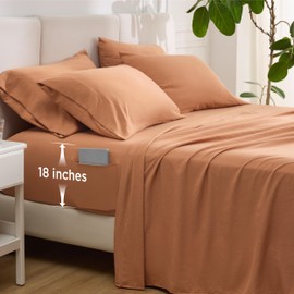 Bedsure Deep Pocket Queen Sheets - 6 Piece, Prewashed Ultra-Soft Queen Sheet Set, Fits Mattresses Up to 18 Inches Thick, Breathable & Secure Fit, Hotel Luxury Bedding, Burnt Orange