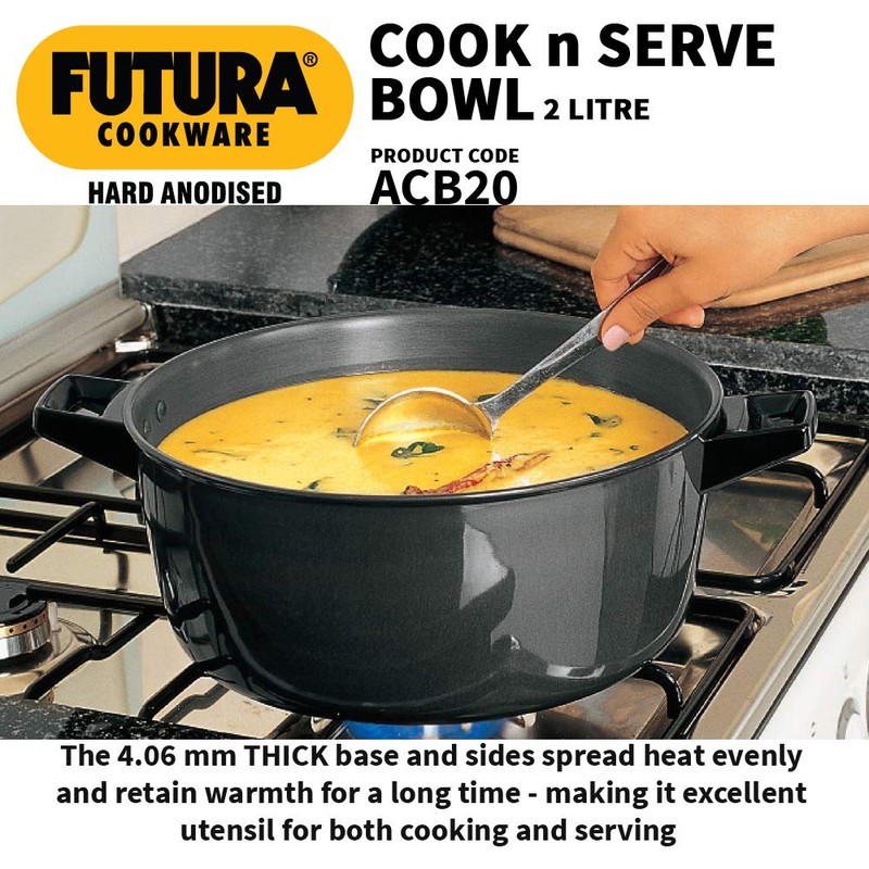 Hawkins Futura 2 Litre Cook n Serve Bowl, Hard Anodised