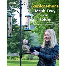 iBorn Bird Feeders Station Mesh Tray and Ring for 1” Pole Stand Station Outdoor Accessory for Humming Bird Feeders for Outside,5SECOND to Install,Fit for 1 Inch Pole,1 Inch Wooden Stick,Pack of 1