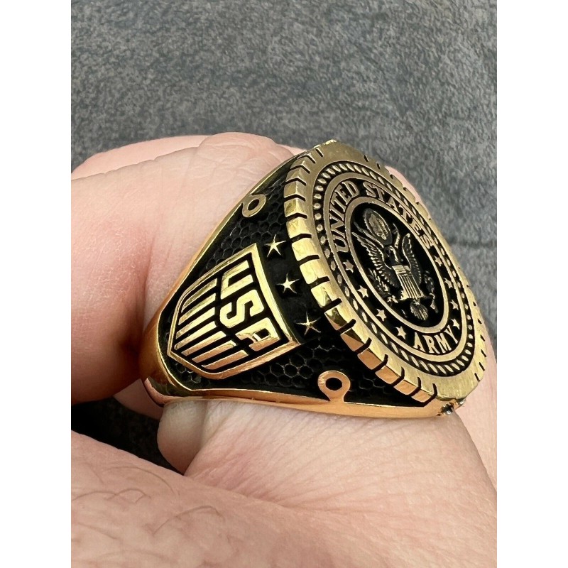 Army Mens Real 14k Gold Plated 925 Silver US Army