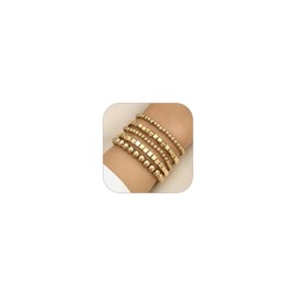 5PCS Gold Beaded Bracelets for Women Gold Stack Bracelets Gold Beaded Ball Bracelet Stretchable Elastic Bohemian Bracelet Trendy Bracelets for Women 2024