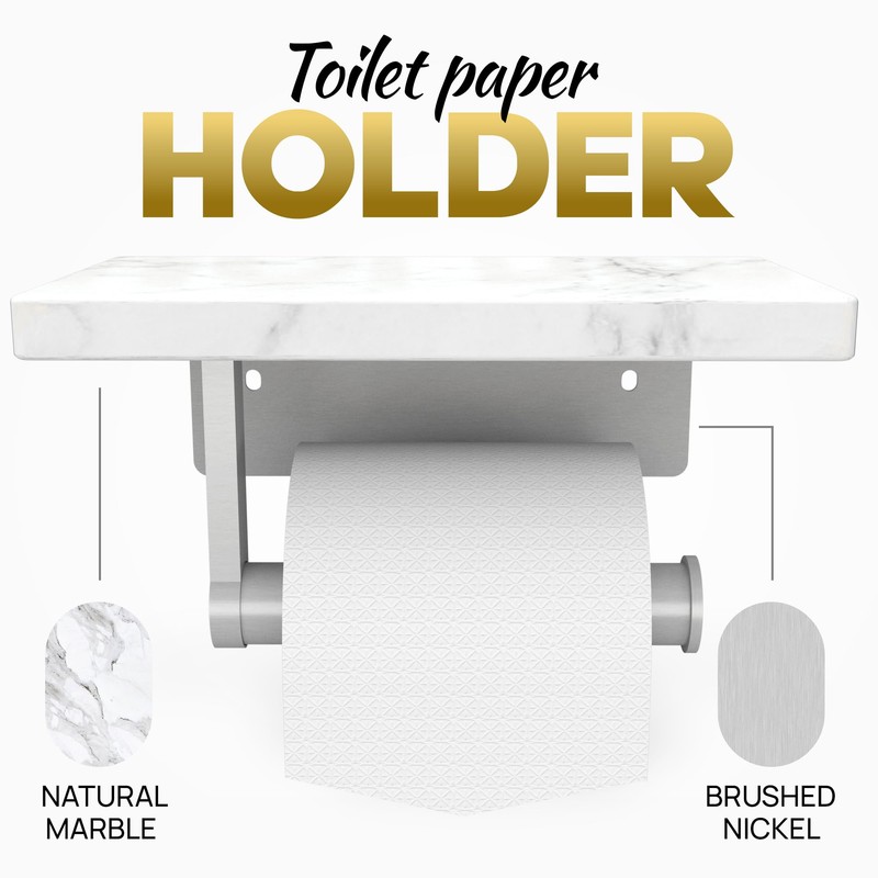 STYLWARE 2 Shelve Toilet Paper Holder with Natural Marble Shelf,