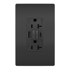 Legrand Pass & Seymour Radiant 20 Amp Hospital-Grade GFCI Wall Power Outlet with 2.0 Amp USB Charger, Black
