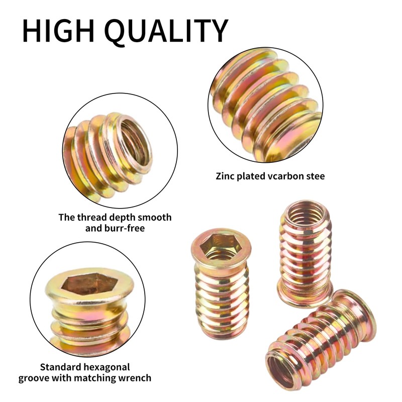 Wjelet 20PCS Threaded Inserts Nuts M5x10mm Hex Drive Head Nuts