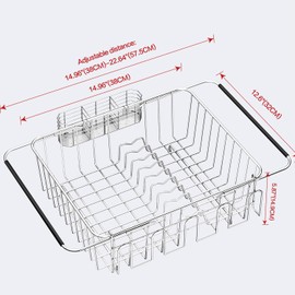 Fanbsy Dish Drying Rack in Sink, Extendable Stainless Steel Dish Drainers for Kitchen Counter, Anti-Rust Dish Dryer Rack with Utensil & Cup Holders, for Inside Sink, Over The Sink