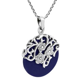 Daisy Vines - Collar con colgante de plata de ley 925 con diseño de disco lapislázuli azul simulado