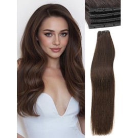 WIGNEE Double Invisible PU OVO Human Hair Extensions 100% Remy Hair Weft Brown Hair Extensions Human Hair 2 PCS 18 Inch No Glue Genius Weft Micro Bead Real Human Hair Extensions (2)