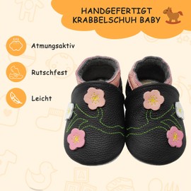 Yalion Baby Soft Leather Learn-to-Walk Shoes, Crawling Shoes, Slippers, Leather Slippers, Multi Style - Black - 22/23 EU
