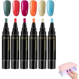 6 Piezas Pen Esmalte de Esmalte de Uñas, Rotuladores de Gel Para Uñas de Secado Rápido 3 en 1, Esmalte de Uñas en Plumon, Herramientas de Uñas DIY para Manicura (COLOR-F)