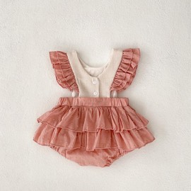 Colorful Childhood Infant Baby Girls Romper Baby Ruffles Bodysuit Embroidery Floral Jumpsuit One-Piece Dress Outfits Pink Size 12-18 Months