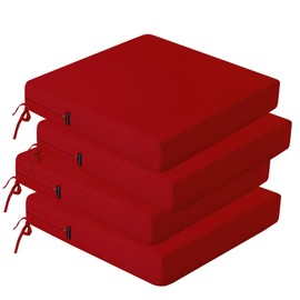 idee-home Outdoor Chair Cushions Set of 2, Waterproof Outdoor Seat Cushions for Patio Furniture, Outside Replacement Chair Pad with Ties for Lawn Deck Porch, 19 x 19 Red