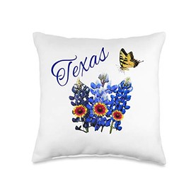 Texas Wildflower Butterfly Home State Bluebonnet Gift Design Throw Pillow
