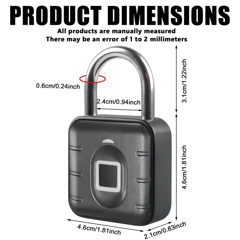 Padlock Fingerprint, USB Charging, Multi-User Keyless Lock, Weatherproof Lock with