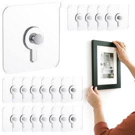 GCXIXPY 20 Pcs Adhesive Picture Hooks, 30 Ibs Load Heavy Duty Self Adhesive Wall Hooks for Hanging, Waterproof Picture Hangers Without Nails for Bathroom Kitchen, Transparent Sticky Hooks for Frames