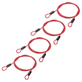 PATIKIL 3/16" Dia Vinyl Coated Stainless Steel Cable with Loops, 2 Pcs 7 ft (79") Flexible Wire Rope Security Chain Lanyard Lock for Outdoor Stage Lighting Luggage Lock, Red