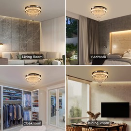 FRIXCHUR 19.7" Modern Crystal Chandelier Ceiling Light LED Chandeliers Flush Mount Ceiling Light Fixture for Bedrooms Living Dining Room Lights 2700K Warm White