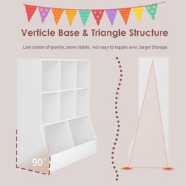 DINZI LVJ Toy Storage Organizer, Kids Bookshelf, Wood Toy Storage Cabinet, 8 Cubby Children Bookcase, Toddler Book Toy Shelf for Playroom, Bedroom, Nursery, Hallway, School, 39.4" Long, White