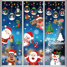 AMLOOPH Christmas Window Stickers, 10 Sheets Santa Claus Xmas Window Stickers Christmas Decorations, Reusable Snowflake Window Stickers Christmas Scene Clings for Christmas Window Decorations Indoor