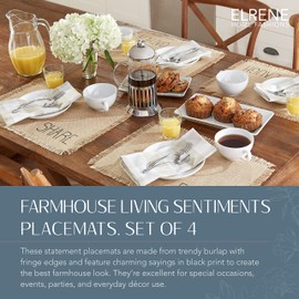Elrene Home Fashions Farmhouse Living Sentiments Placemats, Burlap Placemats, Tan, Set of 4