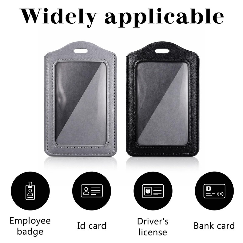 2Pcs Genuine Leather ID Badge Holders, Vertical ID Card Holders,