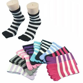 Happiness0401 Women Five Finger Toe Socks,Womens Socks Multipack Ladies Socks,Soft Casual Breathable Knit Socks,Striped Cotton Five Finger Running Socks Size 4-8,6 pairs