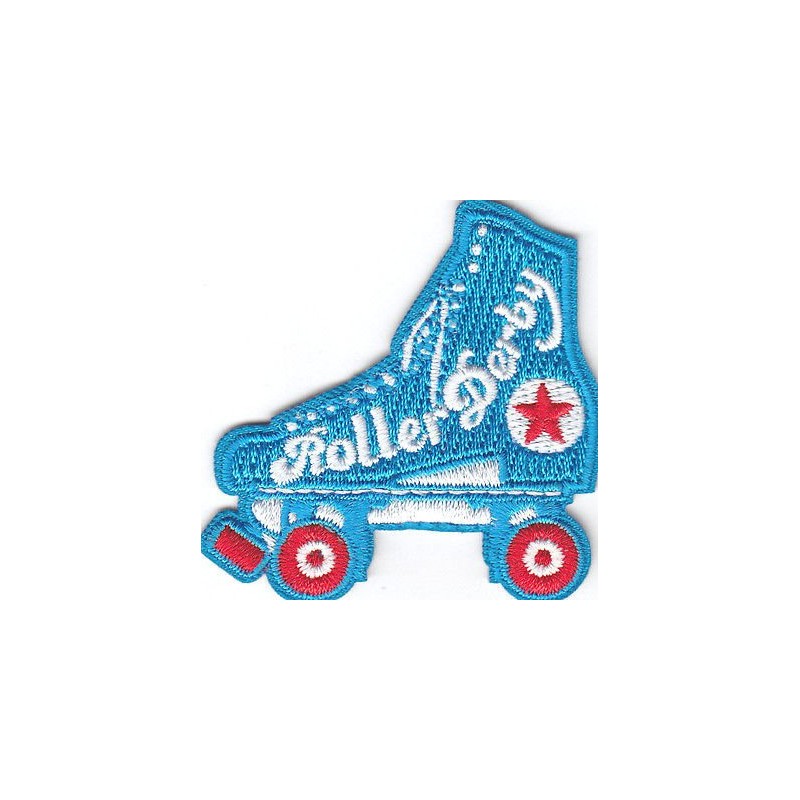 "ROLLER DERBY" PATCH w/SKATE- Iron On Embroidered Patch - Skates,