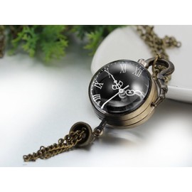 JewelryWe Vintage Retro Black Dial Quartz Ball Glass Pocket Watch Necklace 31.5 inch Chain Steampunk (Gift Bag)
