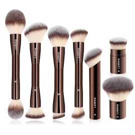 Brochas para Maquillaje Profesional, 7 PCS Brocha de Maquillaje de Doble Punta Kit de Aluminio Perfecto para Regalo Brochas de Maquillaje de Lujo (Marrón)