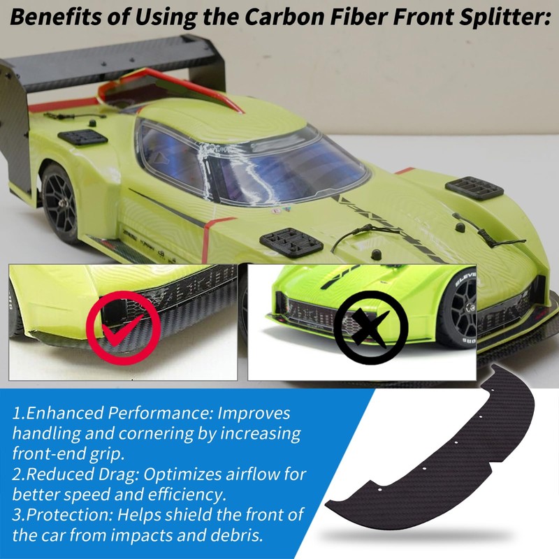 XTPTFABS Carbon Fiber Front Splitter(1SET) Compatible with ARRMA Vendetta 3s