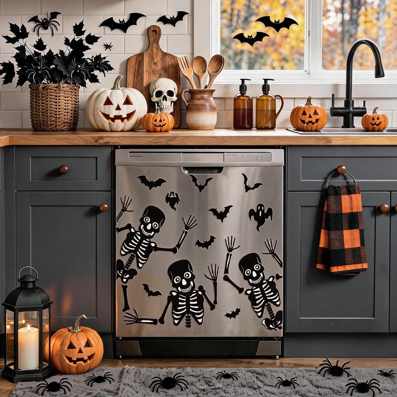 Halloween Dishwasher Magnets Dancing Skeleton Ghost Bat Decor