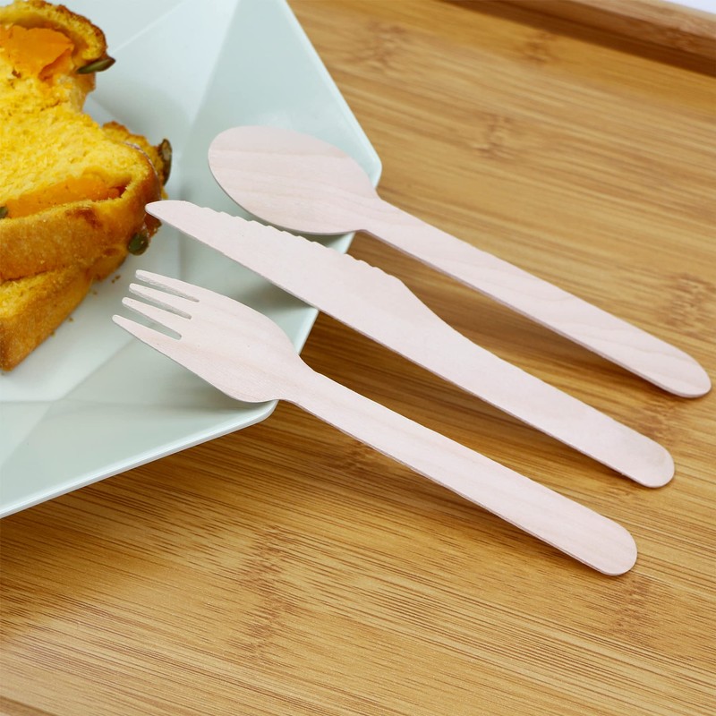 EXZACT Disposable Wooden Cutlery 150 Pieces Recyclable Party Forks and