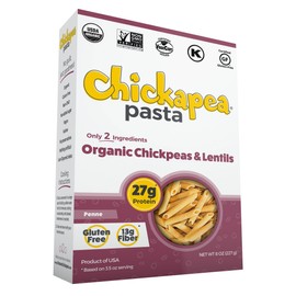 Chickapea Organic Chickpea and Red Lentil Pasta - Gluten-Free, Vegan, Protein Packed Penne - 8 oz Each