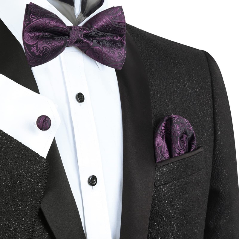Alizeal Mens Classic Paisley Bow Tie, Hanky and Cufflinks Set,