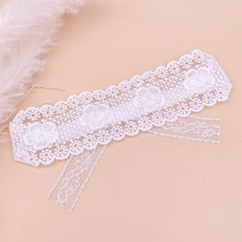 Yheahin Baby Girl White Lace Baptism Headband Soft Cotton Floral Bow Lace Toddler Elastic Hairband Newborn Infant Christening Hair Accessories for Birthday Party (White D, Standard size)