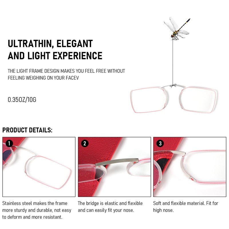 REAVEE 2 Pack Armless Reading Glasses for Men Women, Blue