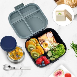 Aimsnk Bento Lunch Box for Kids with 12oz Soup Thermo,4 Compartments Lunch Box Containers Kids, Includes Foldable Spoon &Sauce Jar, BPA Free&Leak proof,Insulated Food Jar for Travel,School,Picnic