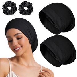 2PCS Sleep Cap Bonnet for Sleeping Black Women Men, Adjustable Cooling Lining Bonnets for Curly Hair Wrap Braids Beanie Night Hat, Medium