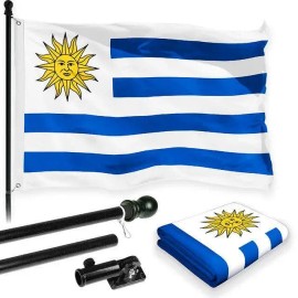 UD_G128 Combo Pack: 6 Feet Tangle Free Spinning Flagpole (Black) Uruguay Uruguay Flag 3x5 ft Printed 150D Brass Grommets (Flag I