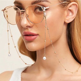 EPIRORA Glasses Chain for Women Men - Sunglasses Strap Mask Holder Lanyard, Anti-lost String for Glasses Retainer (Gold-pearl)