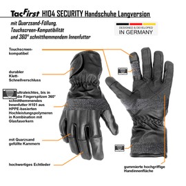 TacFirst Security Quartz Gloves Cut Resistant Long Version H104 Genuine Leather Long Quartz Sand Touchscreen Security Gloves, black