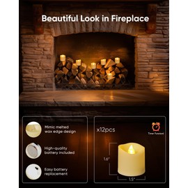 Homemory 12Pack Timer Flameless LED Votive Candles, Long Lasting Battery Operated Tea Light with Timers, 6 Hours On and 18 Hours Off Cycle Automatically for Wedding,Table Decorations (Ivory Base)