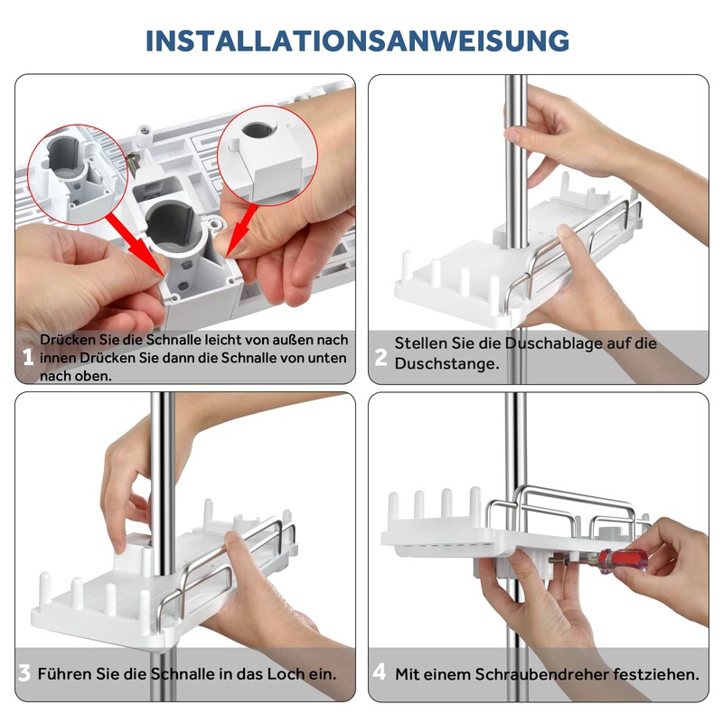 LOLYPOT Shower Shelf No Drilling Telescopic 32-48 cm, Shower Shelf