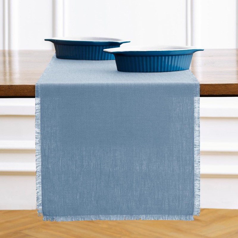 Solino Home Linen Dusty Chambray Blue Table Runner 108 Inches