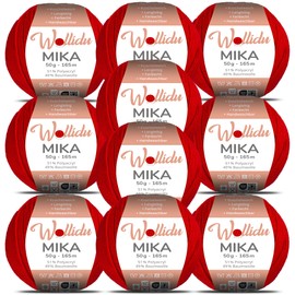 Wollidu Mika Knitting and Crochet Yarn, 51% Polyacrylic, 49% Cotton, 10 x 50 g/165 m, Oeko-Tex, Dark Red