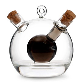 WINIAER 2 in 1 Oil and Vinegar Dispenser Cruet Bottle, Kitchen Supplies Glass Olive Oil and Balsamic Vinegar Cruet Bottle with Cork Stoppers, Hand-blown Glass Jar (Ball Shape)