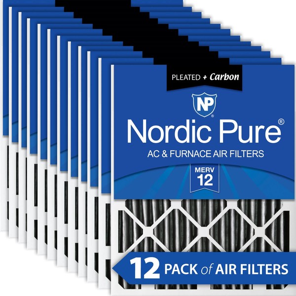 Nordic Pure 18x20x2 MERV 12 Pleated Plus Carbon AC Furnace Air Filters 12 Pack